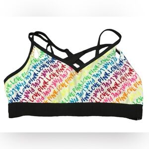Victorias Secret Pink Active Rainbow Love Pink Strappy Back Light Lined Size L